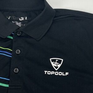 Topgolf Polo Shirt Mens Medium Black Graphic Short Sleeve Performance Golf